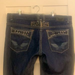 SALE $110 EC Robin’s Jeans Y2K Studs & Rhinestones Sz 42 Low Riders Embellished